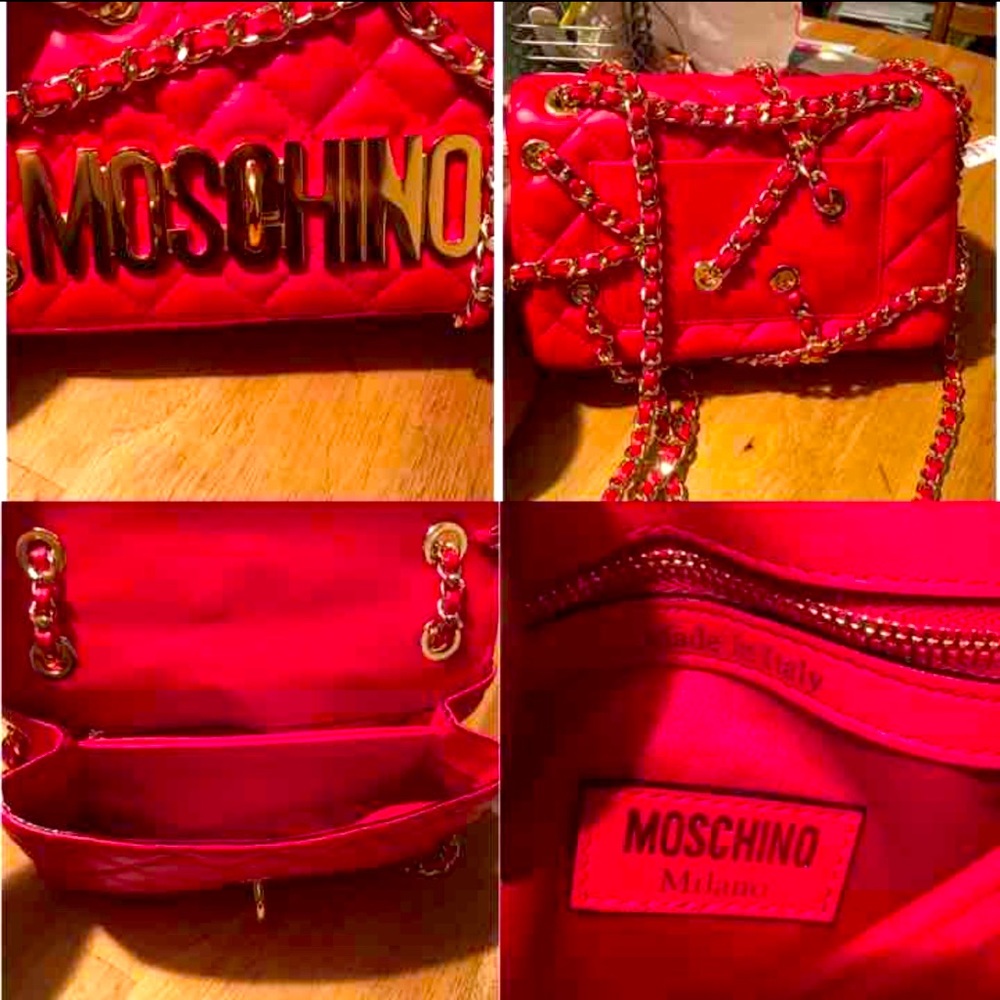 Chains Quilted Large Shoulder Red Bag